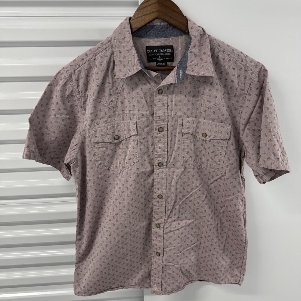 Cody James Western Shirt Mens M Pink Paisley Snap Button Short Sleeve Cowboy
